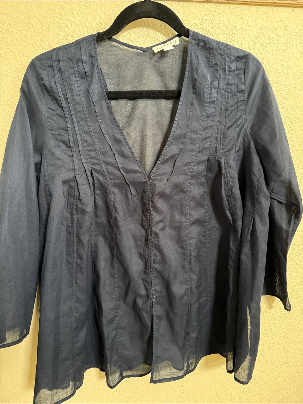 Eileen Fisher Navy Pintuck V-Neck Top/coverup